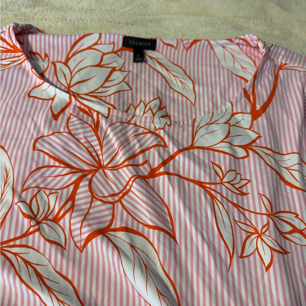 Talbots Pink and Orange Floral Asymmetrical Wrap Dress - Picture 3 of 7